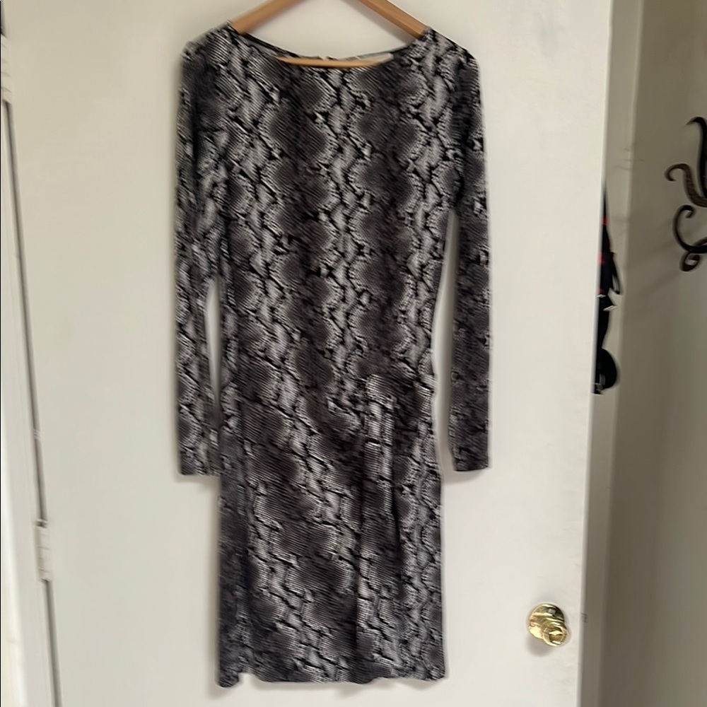 Michael Kors Black & White Snake Print Long Sleeve Bodycon Wrap Effect Dress  M